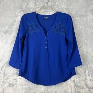American Eagle Outfitters Royal Blue Lace Top Sz XXS Popover 3/4 Sleeve Boho